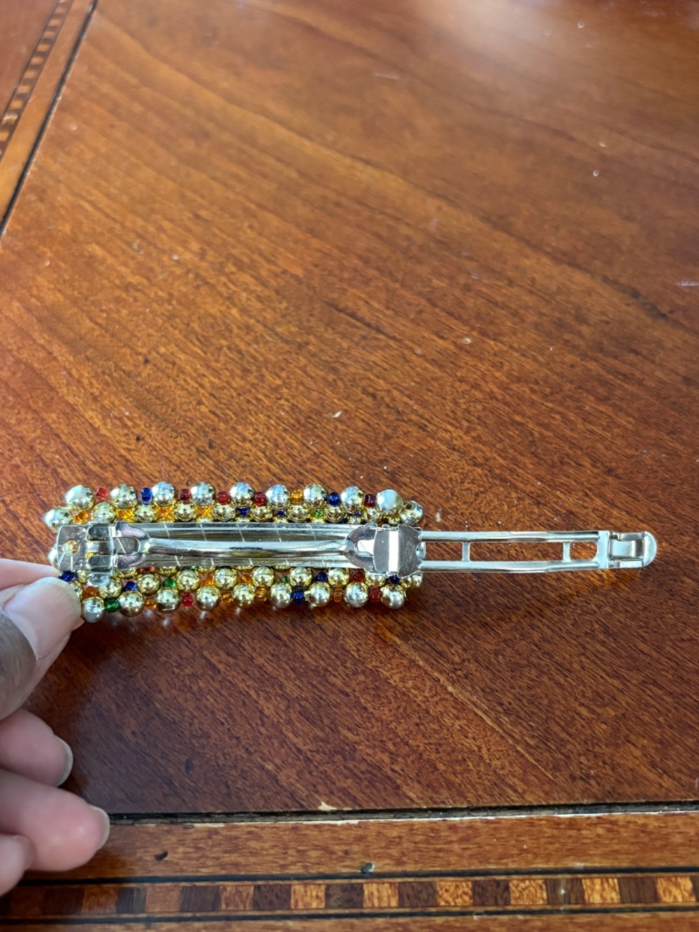 Vintage Beaded Metallic Gold Hair Barrette - Picture 2 of 5